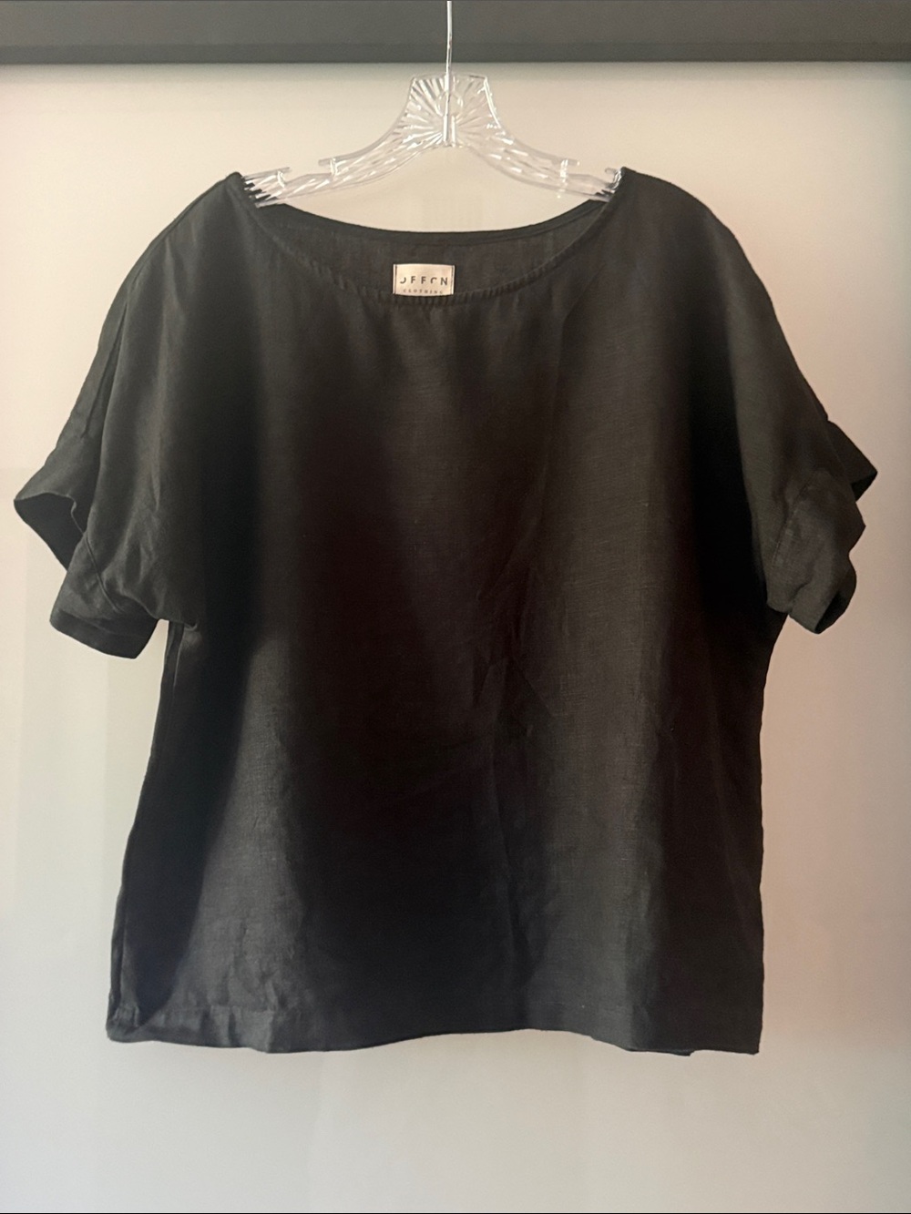 OFFON CLOTHING Black Linen Oversized Short Sleeve Top